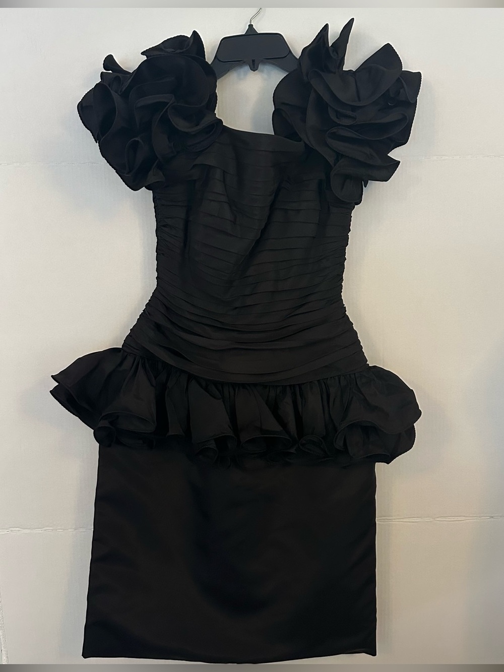 Cache Black Ruffled Peplum Cocktail Dress